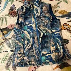 Patagonia Rivermouth Vest Blue Gray Swirl Small Down Sweater Puffer